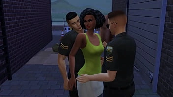 Ebony Barmaid entretendo dois policiais no beco (promoção) | The Sims / 3D Hentai