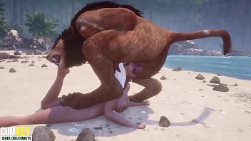 Raças de cadela peituda com peludo na praia | Monstro Big Cock | 3D Porn Wild Life